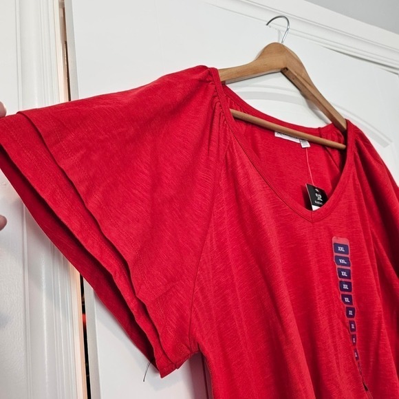 Rafaella Knit Top Womens XXL Red Blouse Short Ruffle Sleeve V-Neck Soft - Picture 4 of 9